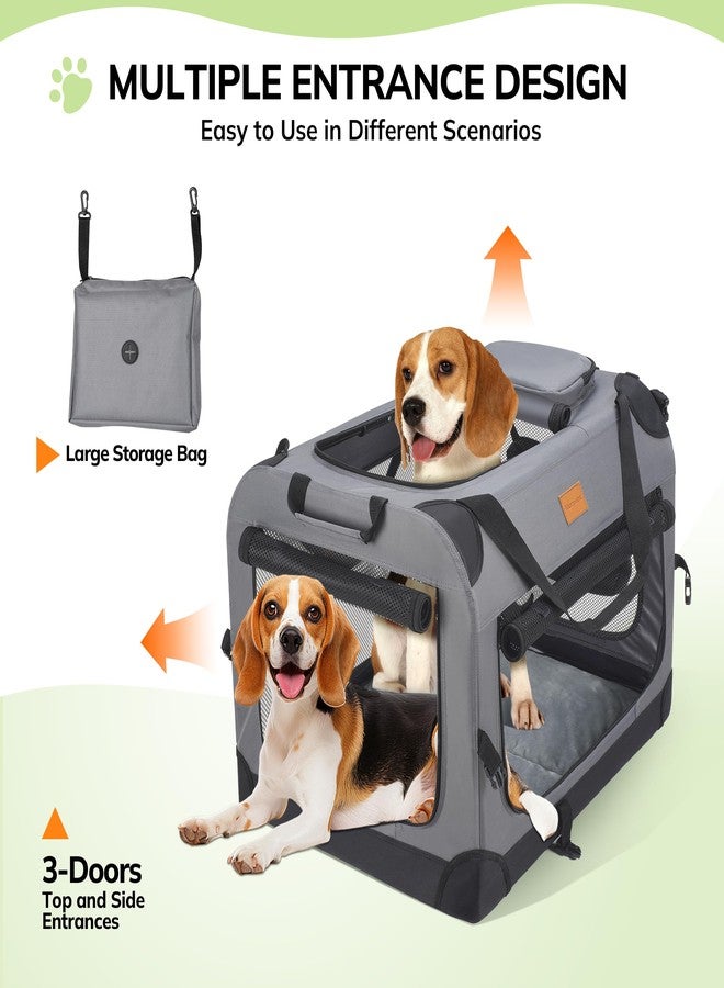 Morpilot Portable Collapsible Dog Crate: Travel Dog Crate Soft-Sided with Durable Mesh Windows for Small Dogs up to 27lbs, with Foldable Bowl, Shoulder Strap & Storage Pockets, Grey - Image 3